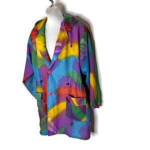 Vintage Tie Dye Hooded Jacket Size L Rainbow Multicolor Xinsheng cosplay
